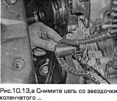 13. Снимите цепь со звездочек коленчатого и…