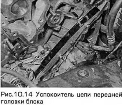 14. Выверните болты неподвижной направляющей цепи…