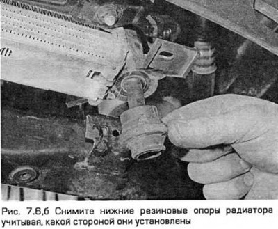 6. Выверните болты кронштейнов опоры радиатора из…