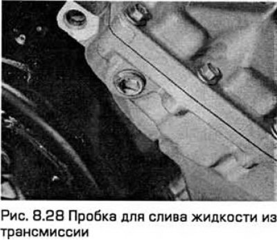28. Подставьте под трансмиссию емкость. Затем…