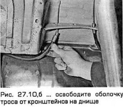 10. Отпустите стопоры, фиксирующие оболочку троса…