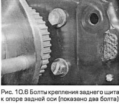 6. Выверните болты крепления заднего щита к опоре…
