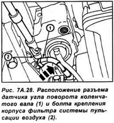 Отсоедините разъем от датчика угла поворота…