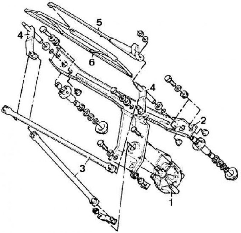 1 – двигатель, 2 – держатель, 3 – тяги, 4 – оси…