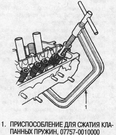2. Установите приспособление для сжатия клапанных…