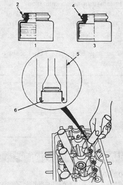 1. сальник впускного клапана; 2. белая пружина;…