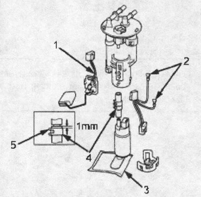1. датчик указателя уровня топлива; 2. клемма; 3.…