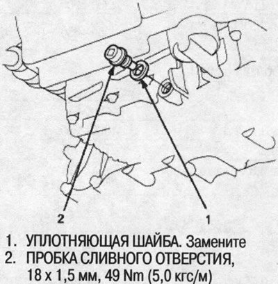 4. Заверните пробку сливного отверстия, поставив…