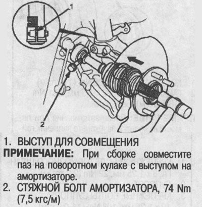 24. Открутите стяжной болт амортизатора и снимите…