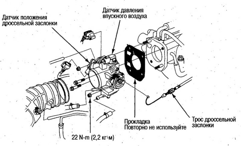 Снятие и установка корпуса дроссельной заслонки
