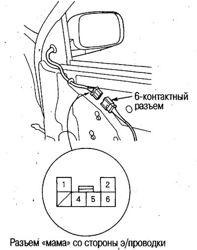 2. Отсоедините 6-контактный разъем от зеркала.
