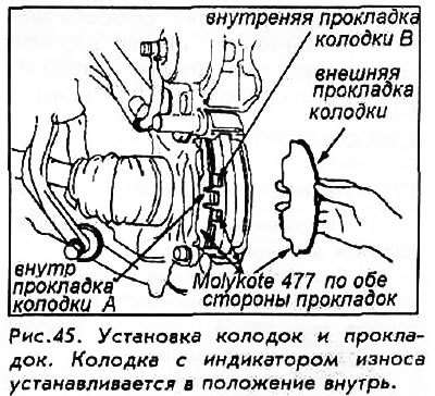 8. Установите колодки и прокладки. Колодка с…
