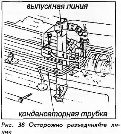 7. Отсоединить линию и шланг от конденсатора. Не…