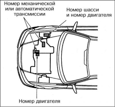 Расположение номеров силовых агрегатов