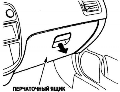 Откройте крышку вещевого ящика, потянув за…