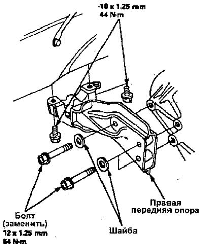 19. Снимите правый передний кронштейн.