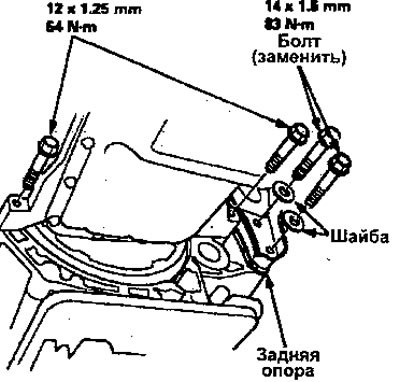 22. Снимите болты крепления заднего кронштейна и…