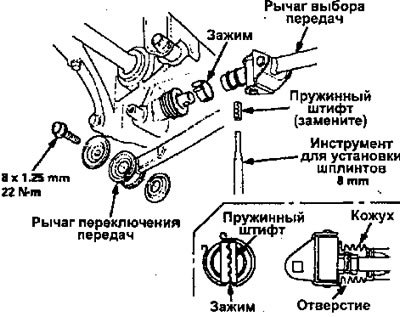 Убедитесь, что кожух надет на рычаг выбора…