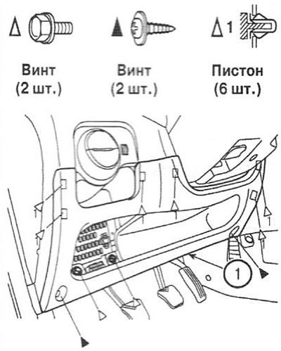 2. Снимите нижнюю полку стороны водителя (1).