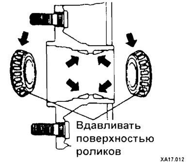Вдавите поверхностью роликов в ступицу или…