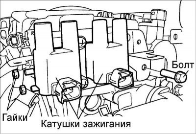 3. Выверните болты крепления катушки зажигания и…