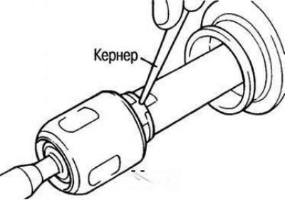 Законтривание рулевой тяги к рейке кернением