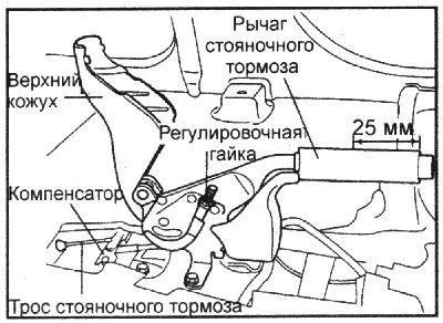 3. При затягивании рычага стояночного тормоза с…
