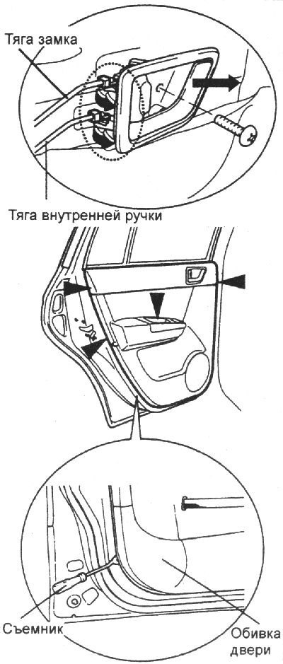 2. Отверните четыре винта крепления обивки двери.…