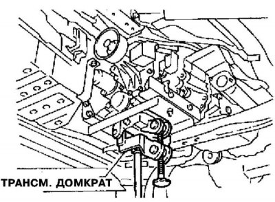 5. Подоприте раздаточную коробку трансмиссионным…