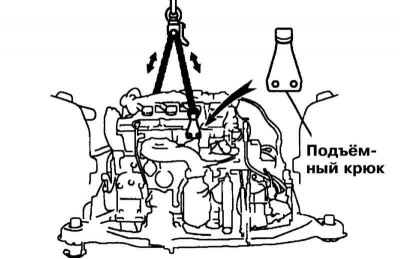 8. Установите подъёмный крюк двигателя, затяните его крепёжные болты с усилием 19.5 Нм и вывесьте…