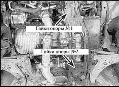 1. Скрутите гайки опоры, крепящие ее к поперечине.