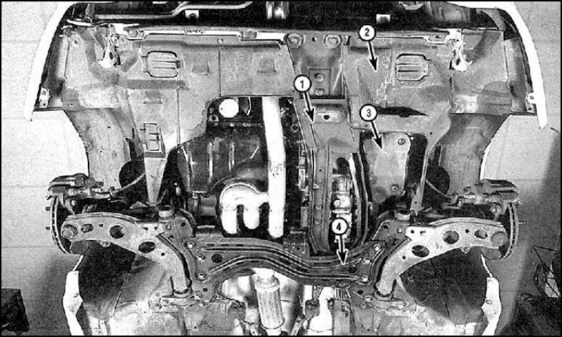 1. Опора коробки передач; 2. Защитный щиток; 3.…