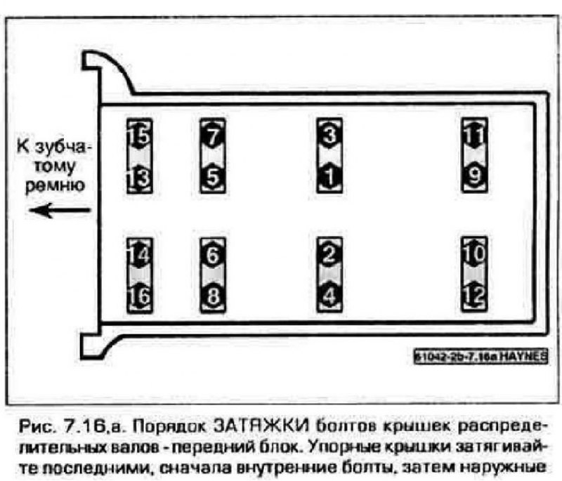 16. Затяните болты крышек за пять или шесть…