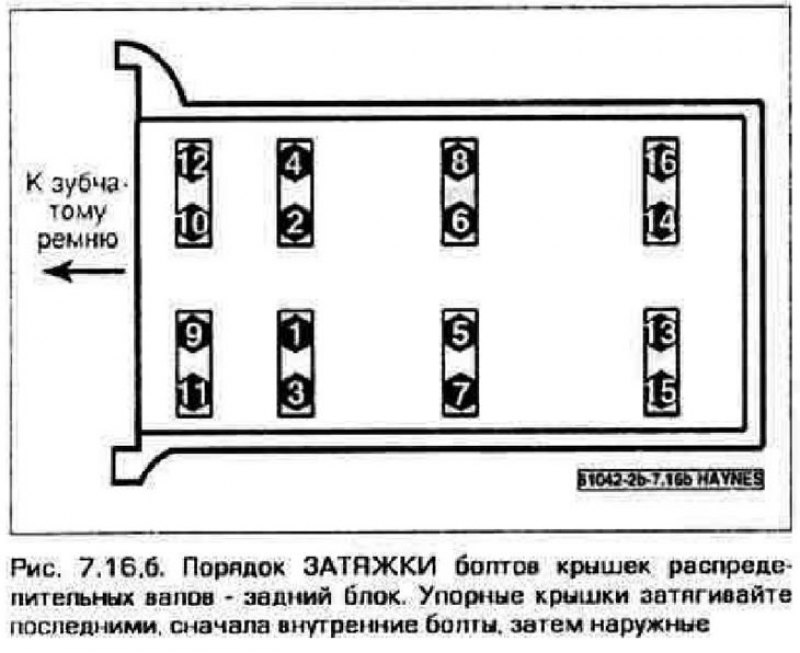 16. Затяните болты крышек за пять или шесть…