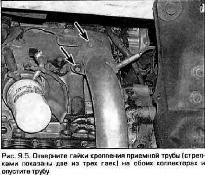 5. Отверните гайки крепления приемной трубы к…