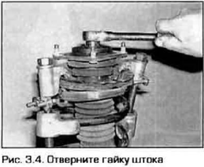 4. Отверните гайку штока амортизатора (рис. 3.4).