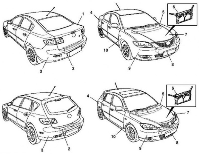 Положение кузова. Схема деталей кузова Мазда 3 BK. Мазда 3 БК 2006 чертёж. Схема кузов Мазда 5 2008. Схема кузова Мазда 3 бл.