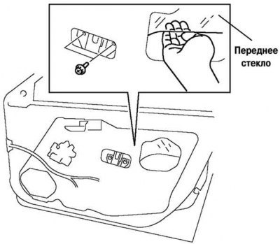 Рис. 8.22. Снятие стекла передней двери