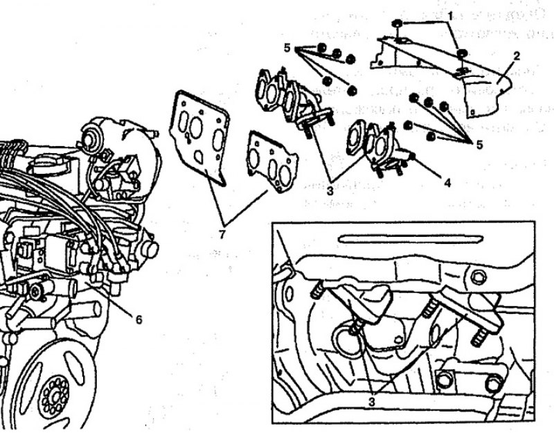 Рис. 3.10. Выпускной коллектор: 1, 5. Гайки, 2.…