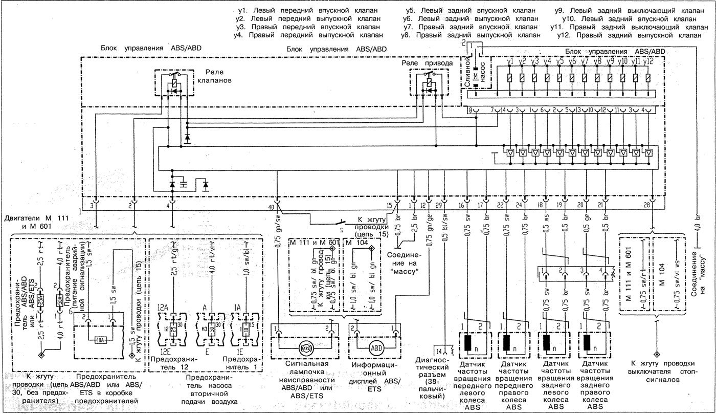 Схема проводки АБС w210