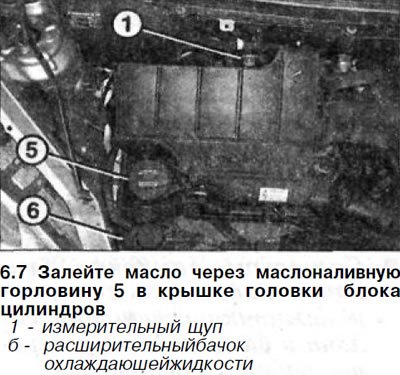 7. Залейте масло через маслоналивную горловину 5…