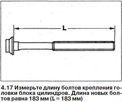 17. Измерьте длину болтов крепления головки блока…