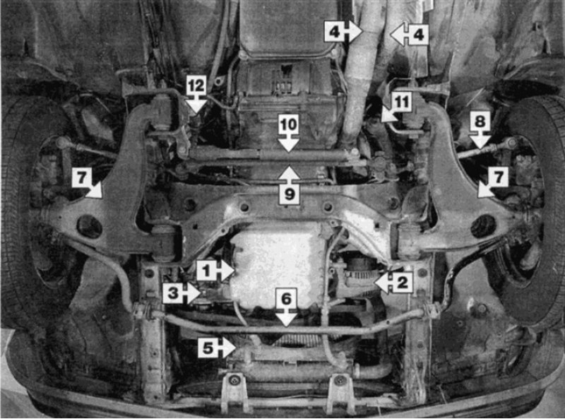 1. Пробка сливного отверстия масла двигателя; 2.…