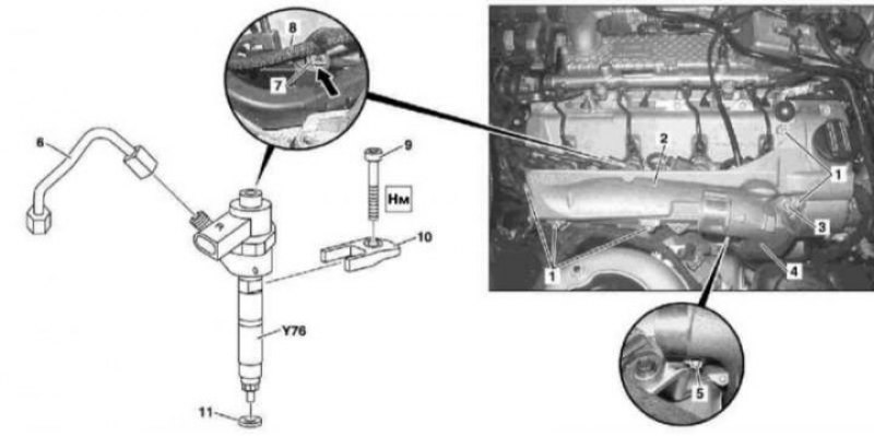 Детали установки форсунок (М628): 1 - Винт; 2 -…