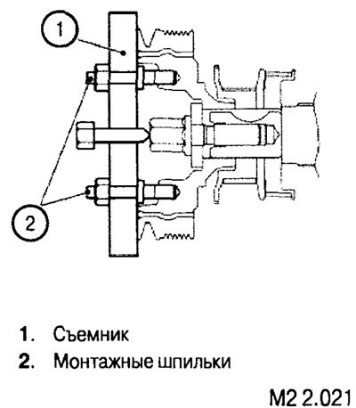 Снятие шкива производится при помощи съемника (1).