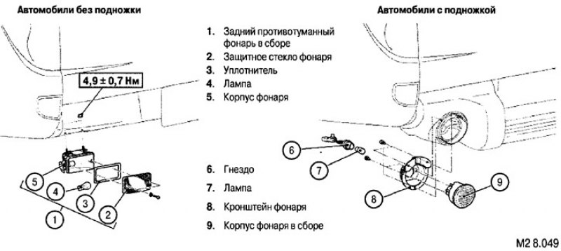 1. Задний противотуманный фонарь в сборе; 2.…