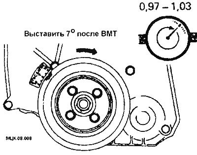 Проверните коленчатый вал по часовой стрелке в…