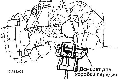 Подоприте коробку передач домкратом. Переместите…