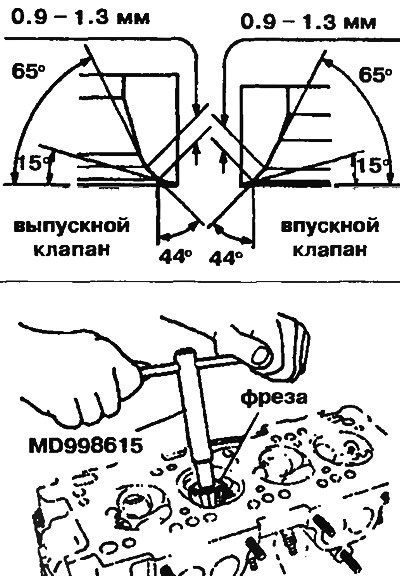 Рис. 2,25. Углы и притирка седла клапана