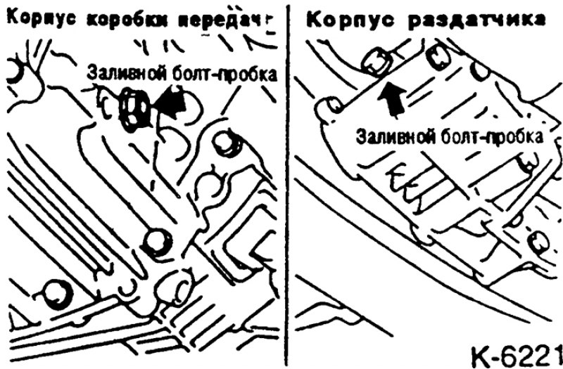 Вывернуть маслозаливные пробки на корпусе коробки…